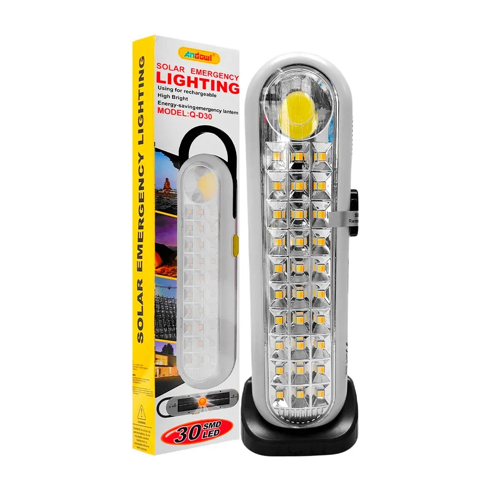 Lámpara de emergencia recargable con panel solar, 30smd led / q-d30
