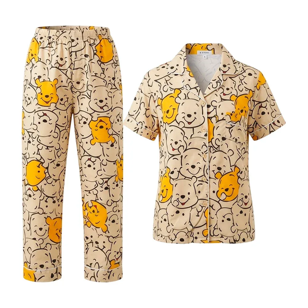 Conjunto pijama para adulto de 2 piezas, pans y camisa de manga corta con botones + diseño de winnie pooh / 53004