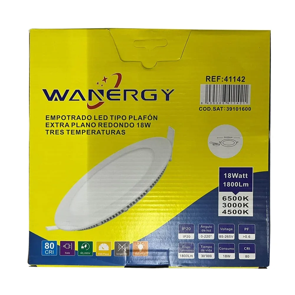Empotrado led tipo plafón redondo extra plano con 3 temperaturas y consumo de 18 watts / 411421