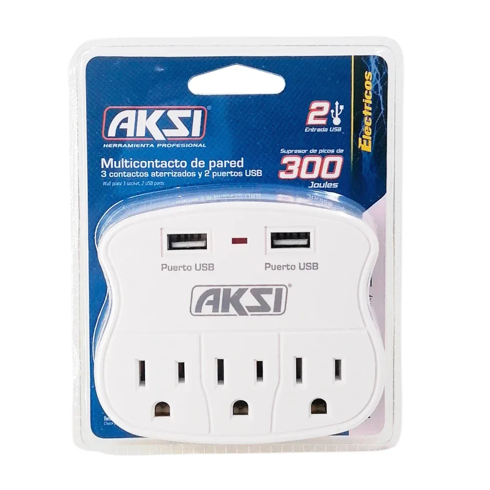 Multicontacto aksi para pared, con 3 tomacorriente conectores y 2 puertos usb / 117421