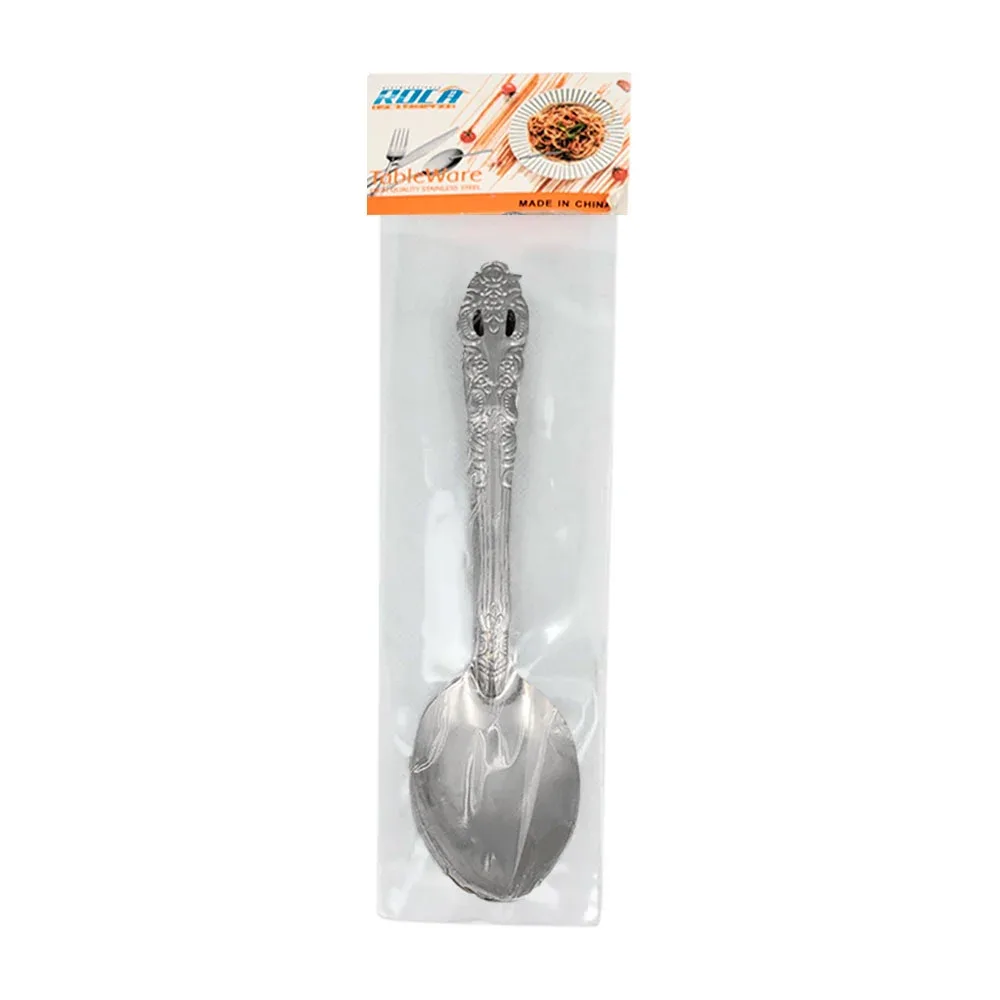 Paquete con 12 cucharas soperas, metálicas con diseño en el mango / ro-61