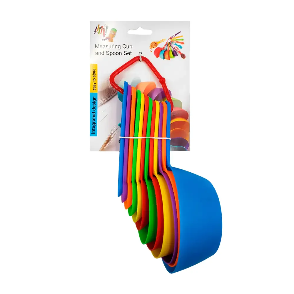 Juego con 12 cucharas medidoras desde 1/8 hasta 1 taza, variedad de colores