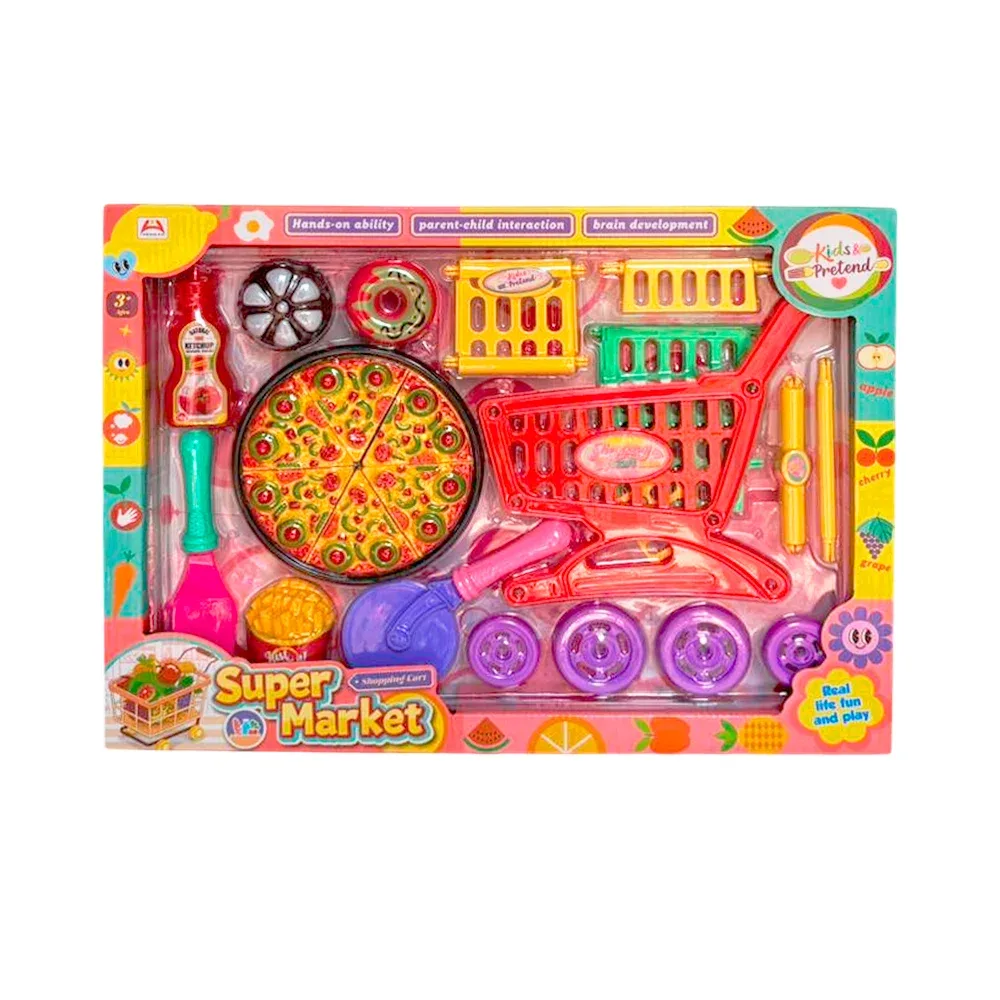 Set de juguete tipo comida rápida con carrito de supermercado / supermarket