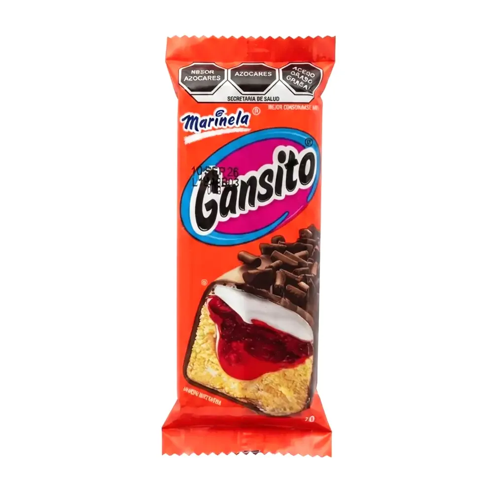 Gansito marinela, pastelito con relleno cremoso y mermelada sabor fresa, 50g / 153107