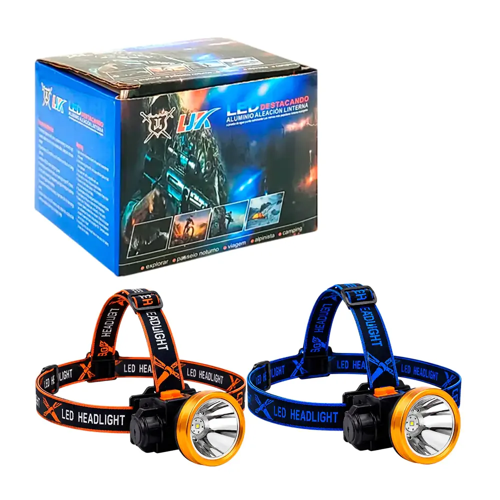 Lámpara - linterna frontal led tipo minero, recargable, con 3 modos de iluminación y banda ajustable, 80w / dt-808-89b / led headlight / lámpara delantera / ljk