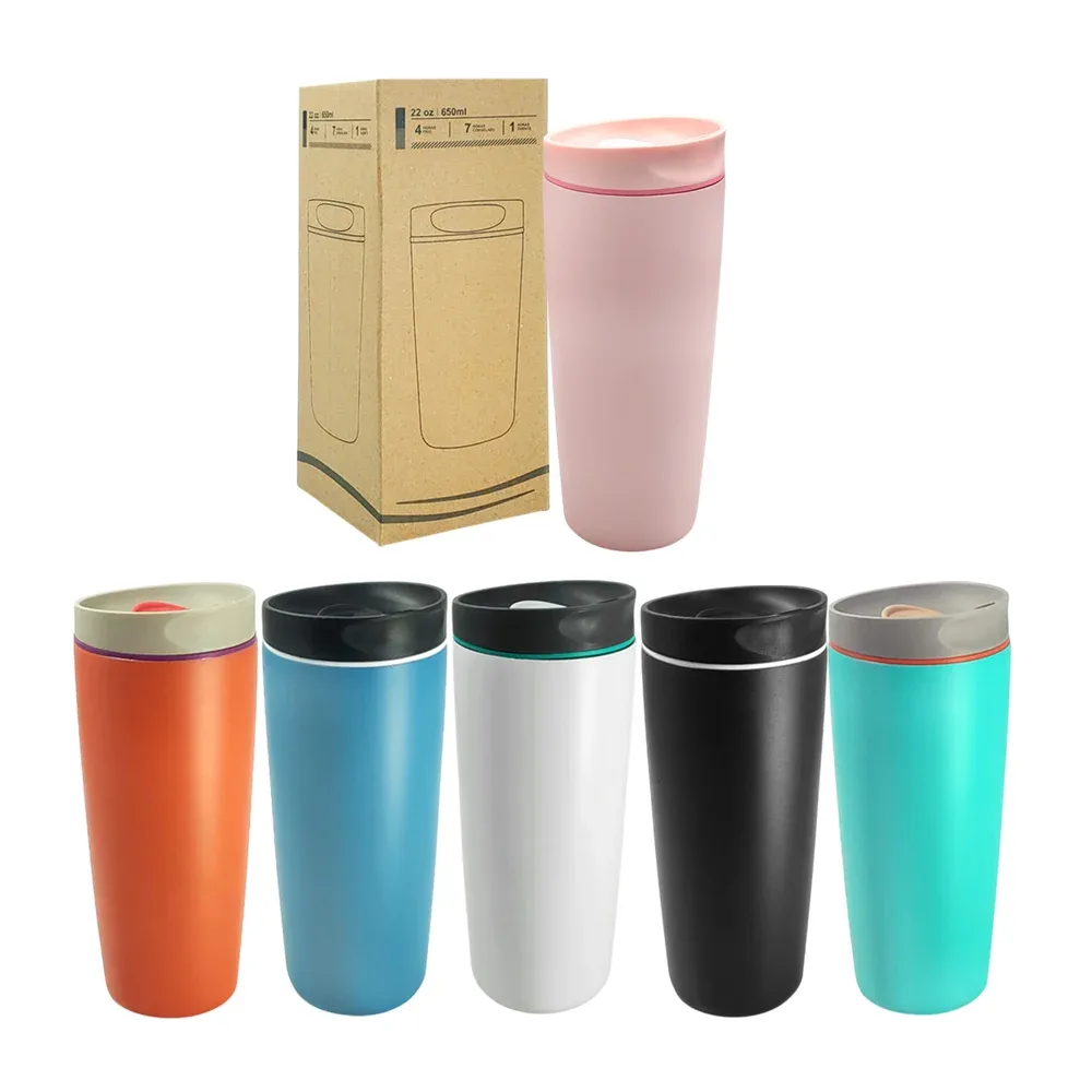 Vaso termo liso de acero inoxidable con 22oz y cierre hermético, variedad