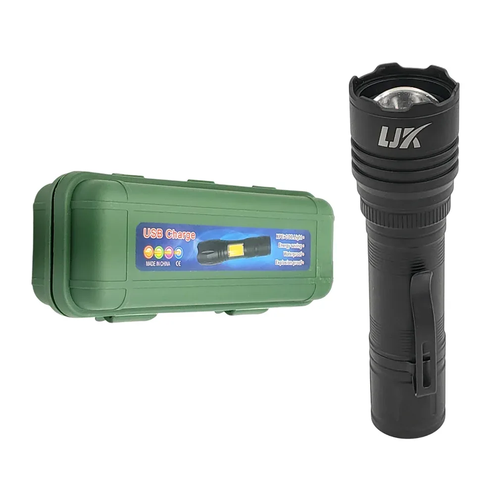 Lámpara linterna de mano recargable con 5 modos de luz, indicador de pila y clip