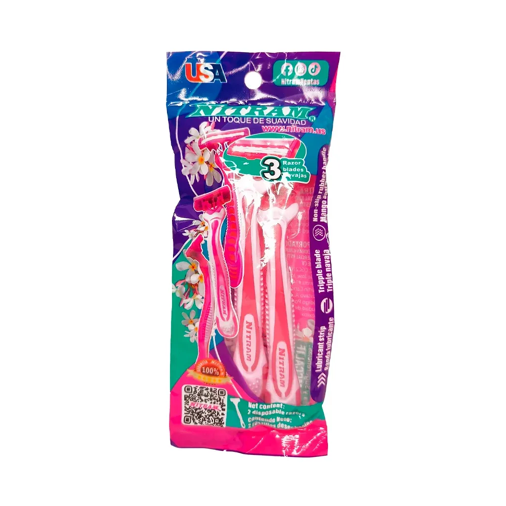 Bolsa con 2 rastrillos femeninos, plásticos de triple navaja / 400971