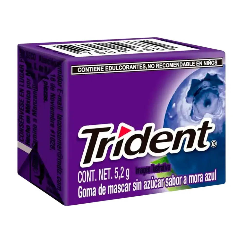 1pza chicle trident paquete con 4 chicles sabor mora azul, 5.2g / 5685
