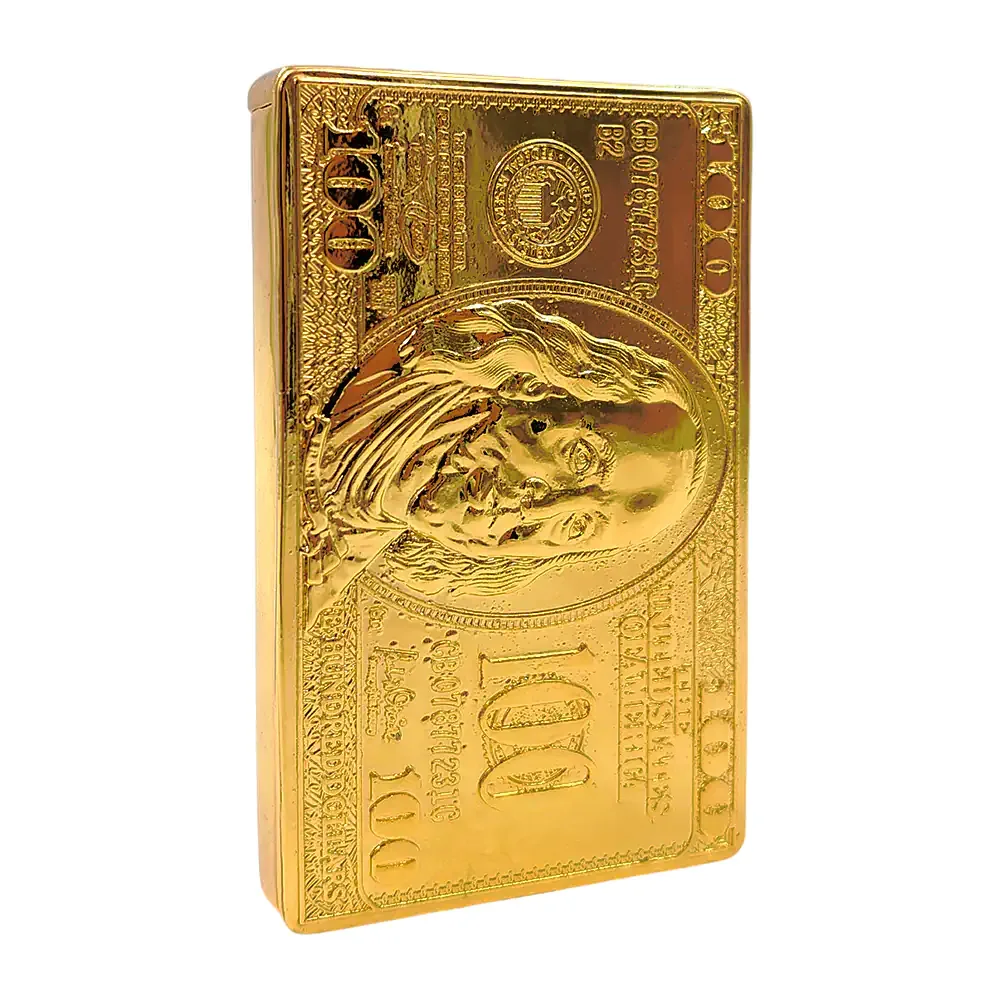 1pza Encendedor de gas recargable con diseño dorado en forma de dólar, 7cm