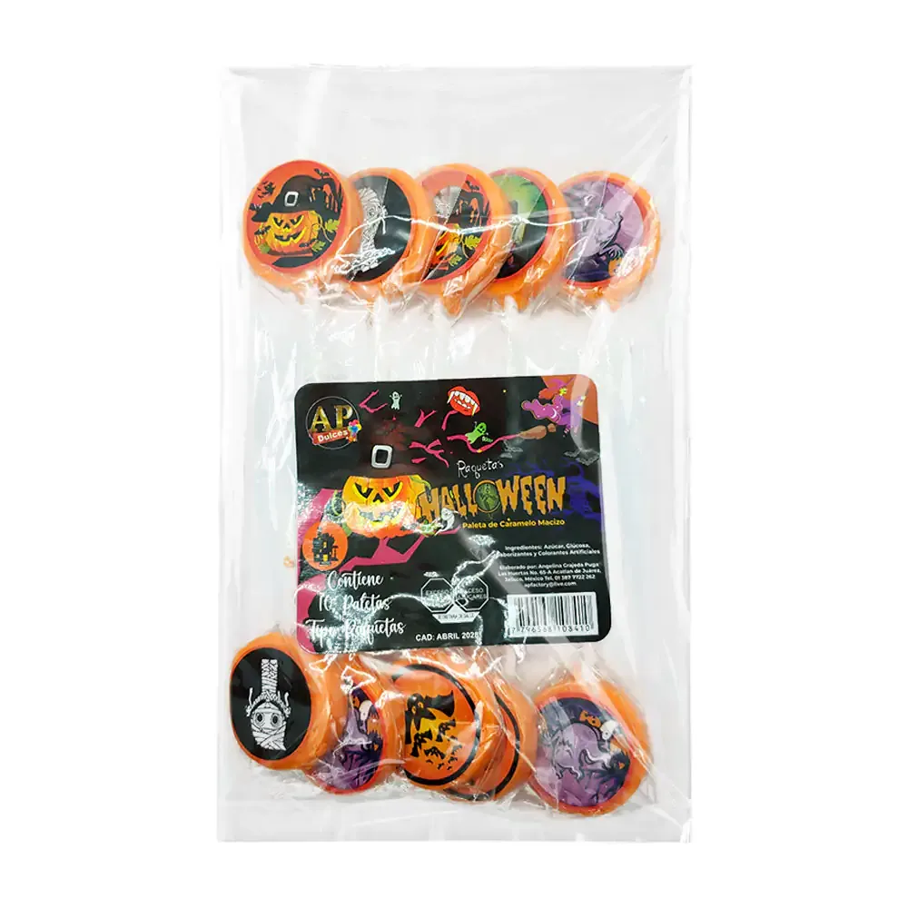 Paquete con 10 paletas tipo raqueta con temática de hallowen