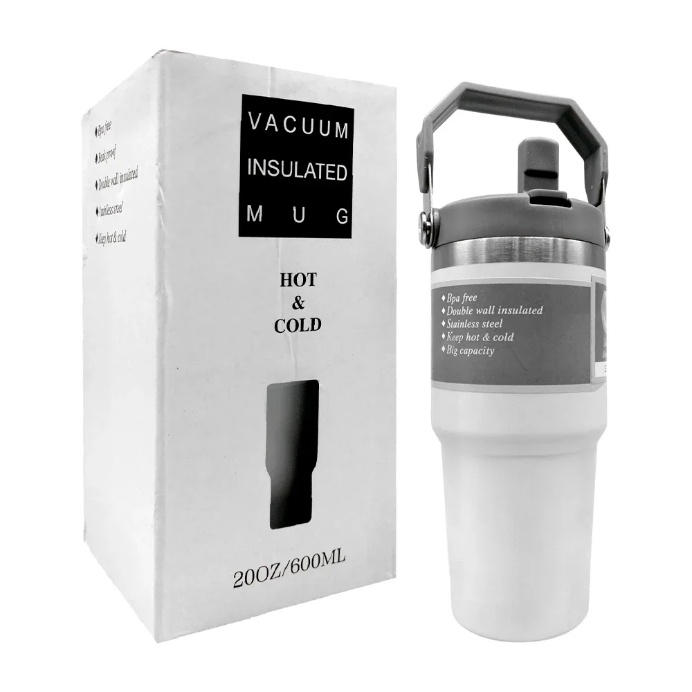 Termo de acero inoxidable con capacidad de 600ml - 20oz, popote y agarradera, variedad de colores / vacuum insulated mug / bz430