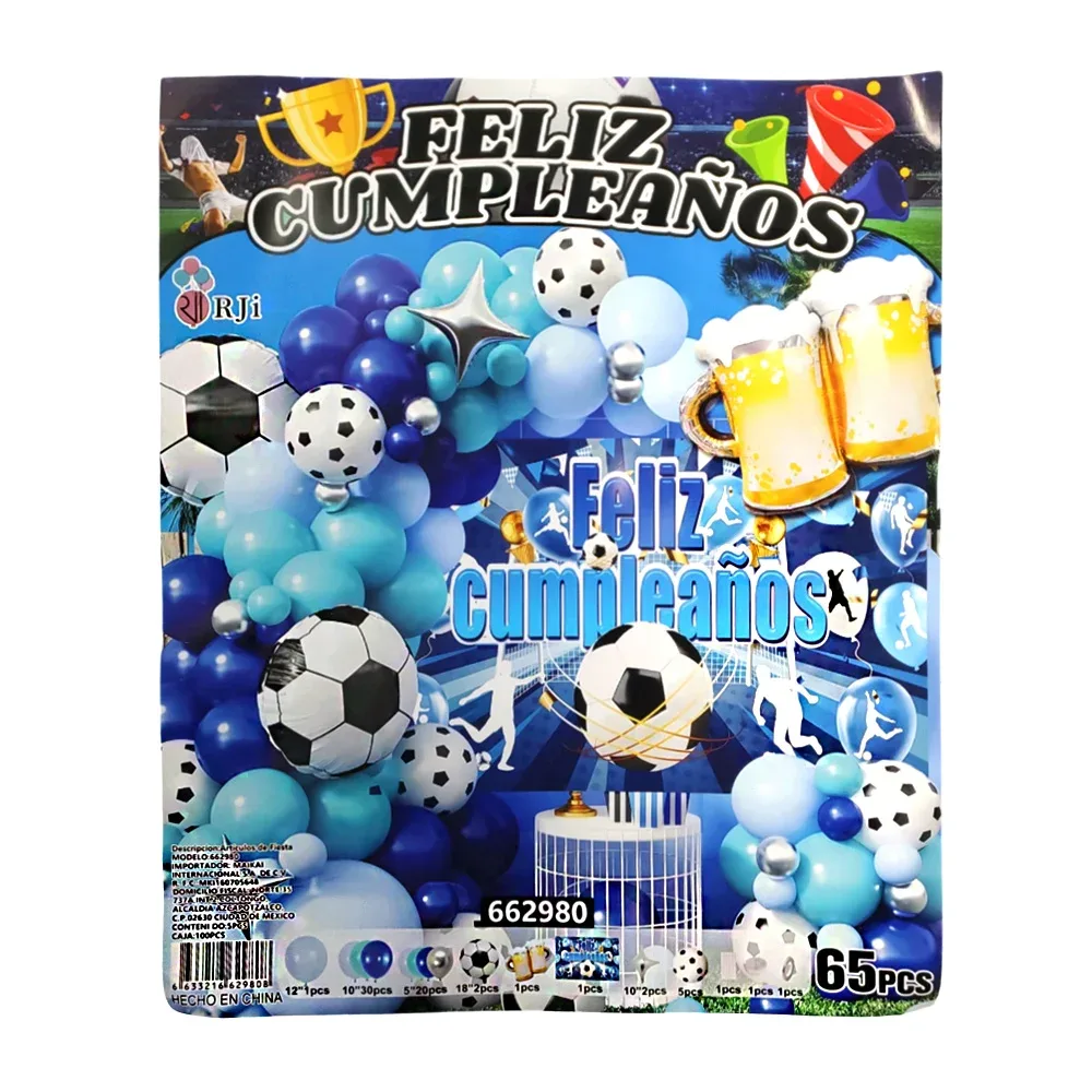Kit decorativo de feliz cumpleaños con 65pcs y temática de fútbol / 662980