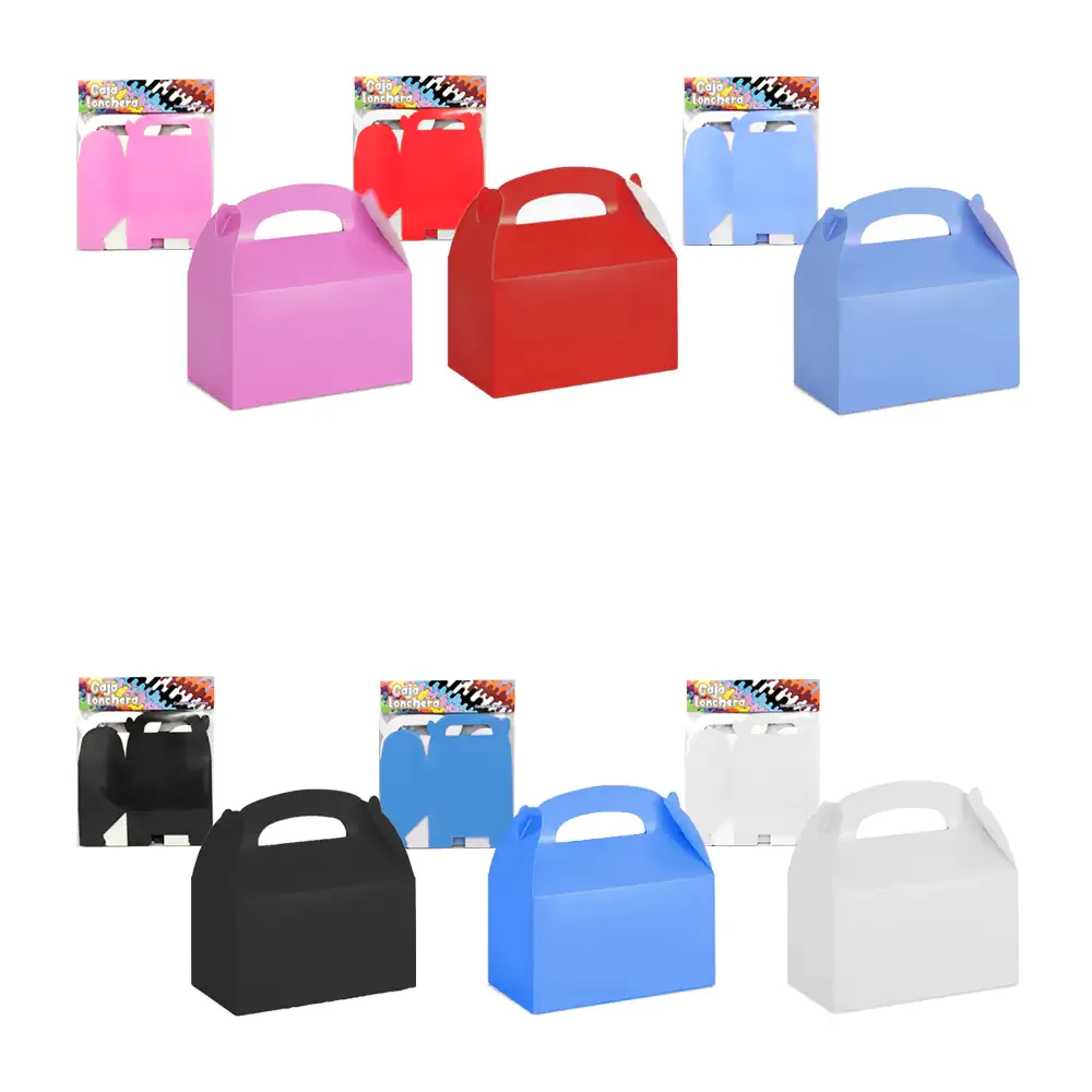 Paquete con 10 cajas loncheras armables de cartón, lisas de 18x16cm, variedad
