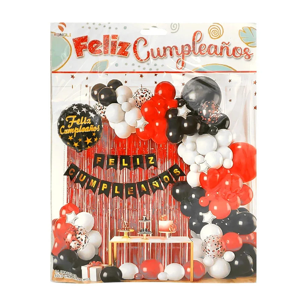 Paquete de 61 globos, rojo, negro, blanco + banderín y globo feliz cumpleaños