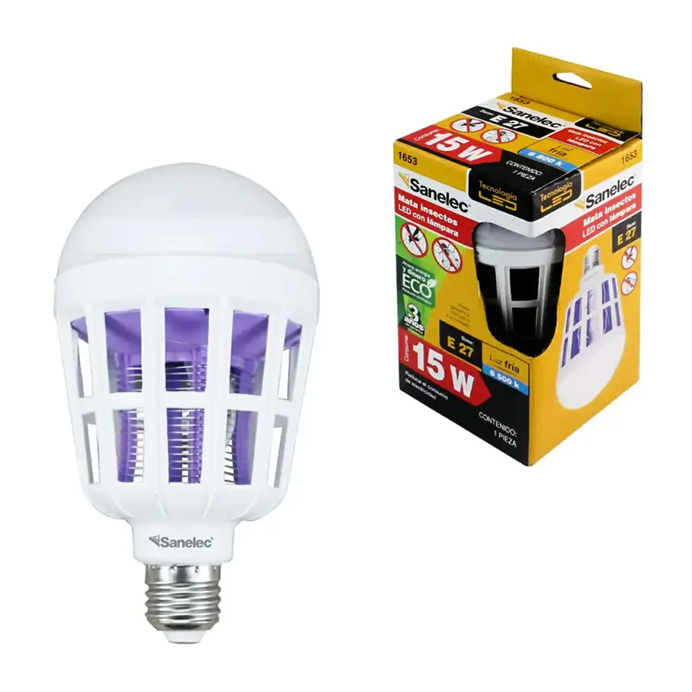 Foco led mata insectos sanelec con luz fría y consumo de 15w / 1653