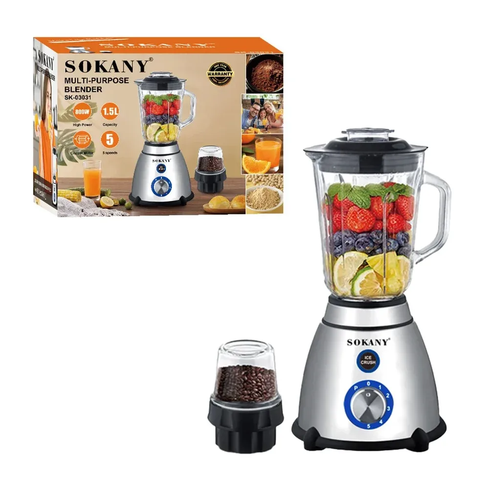 Licuadora de vidrio sokany con 5 velocidades, capacidad de 1.5L + molinillo