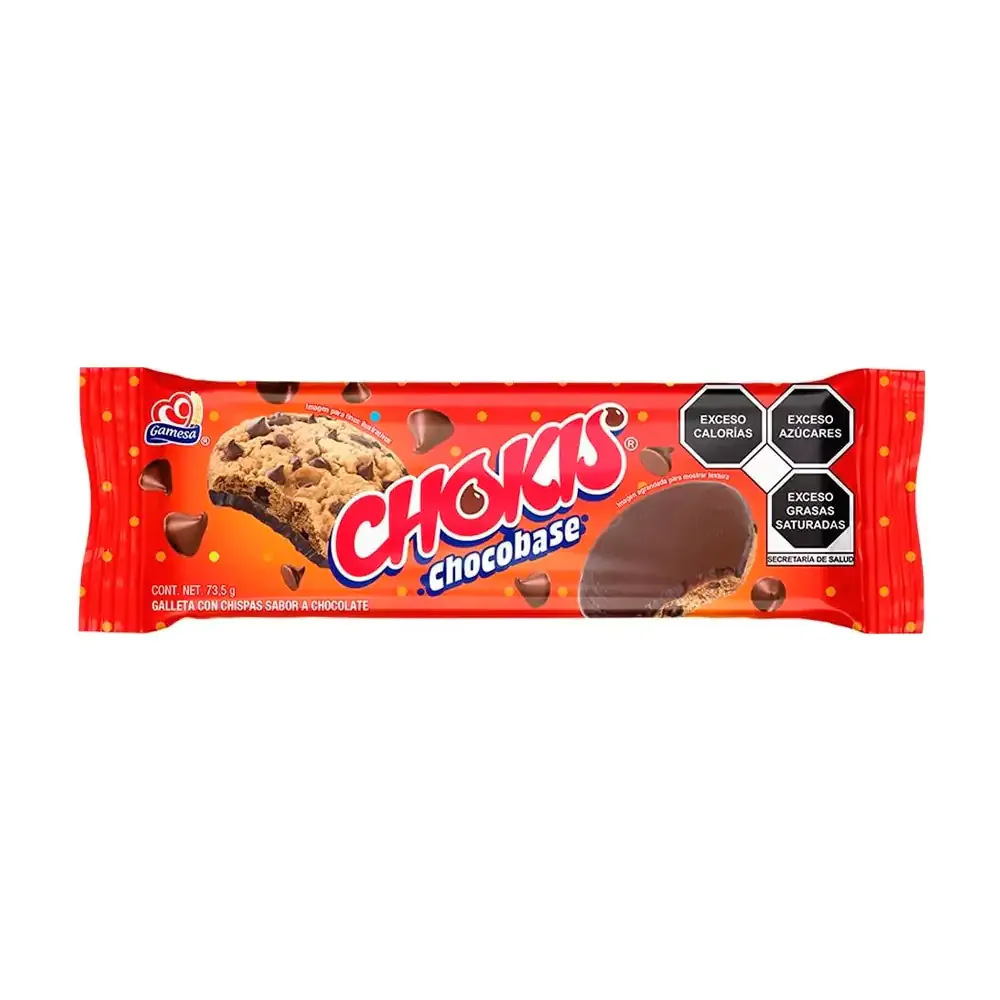Paquete de galletas chokis, galleta con chispas de chocolate y base de chocolate, 73.5g / 037421
