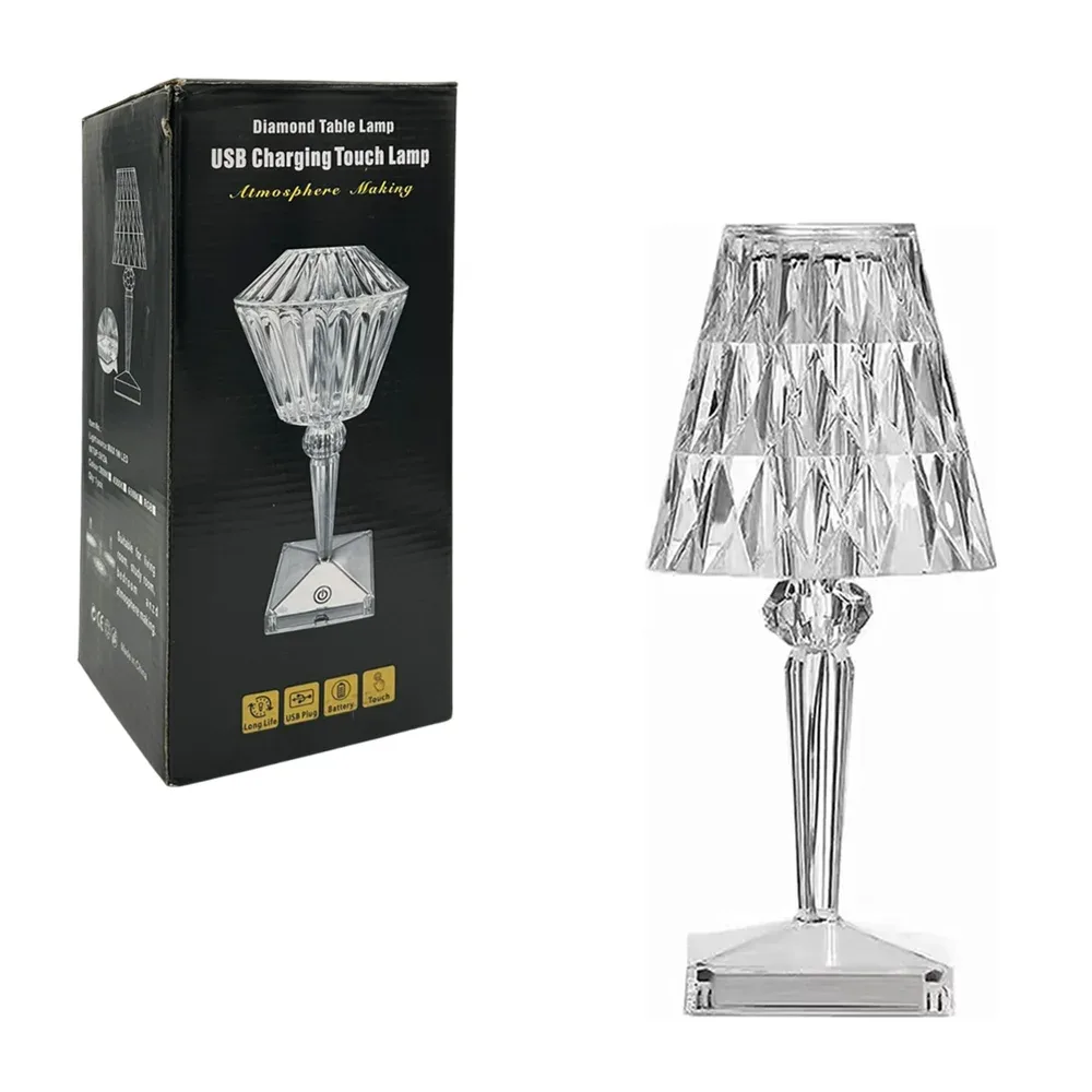 Lámpara touch táctil transparente efecto cristal de plástico con 3 modos de luz / diamond table lamp / 12275