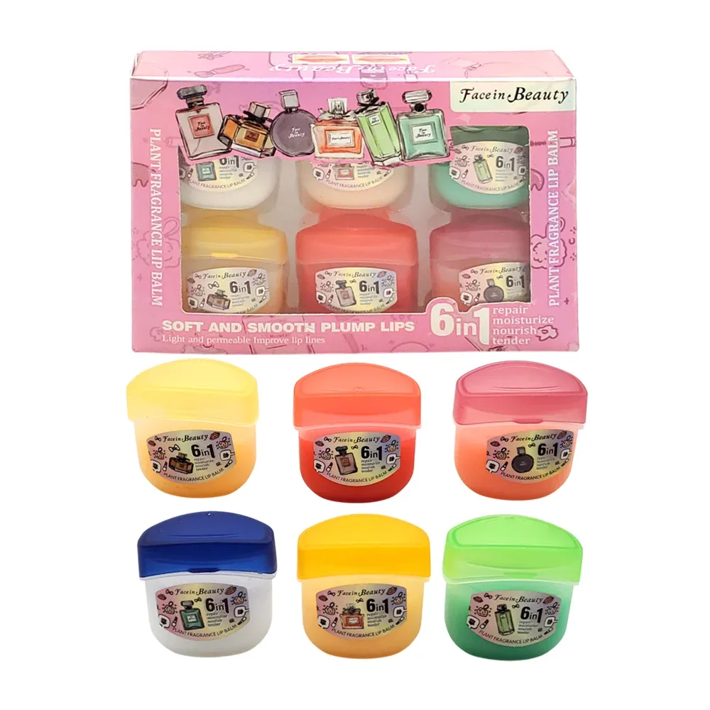 Paquete con 6 bálsamos tipo vaselina para labios de diversos aromas / 9238