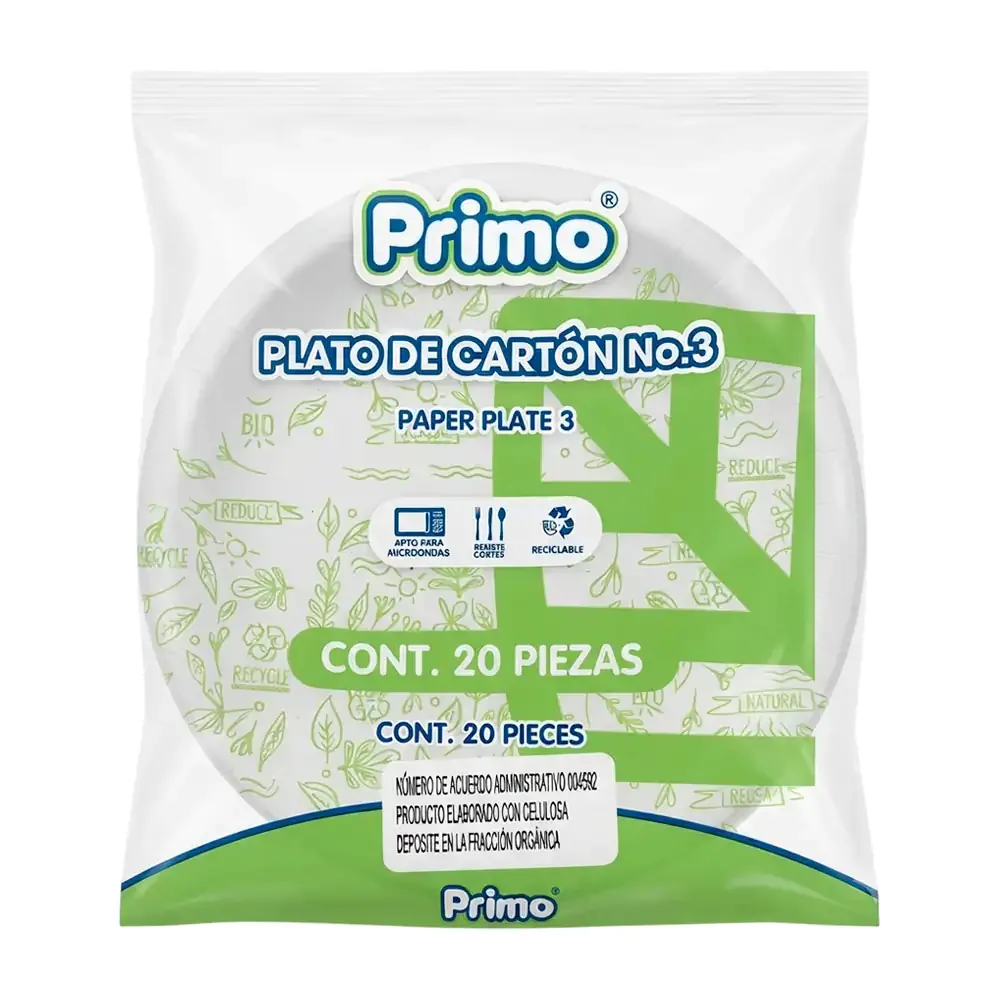 Paquete primo con 20pz de plato de cartón no.3 / 120327
