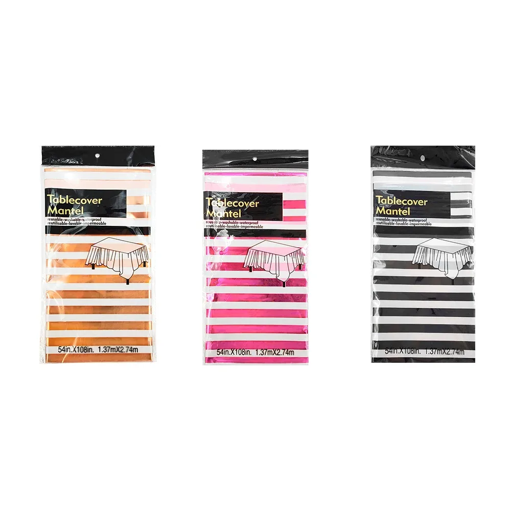 Mantel metálico rectangular con estampado de lineas, 1.37mx2.74m / zzb-21b