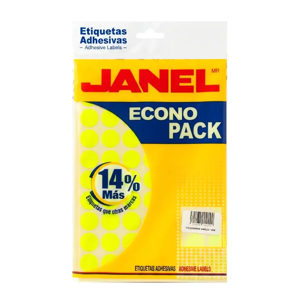 Paquete con 560 etiquetas circulares janel en color amarillo no.28 / 3680