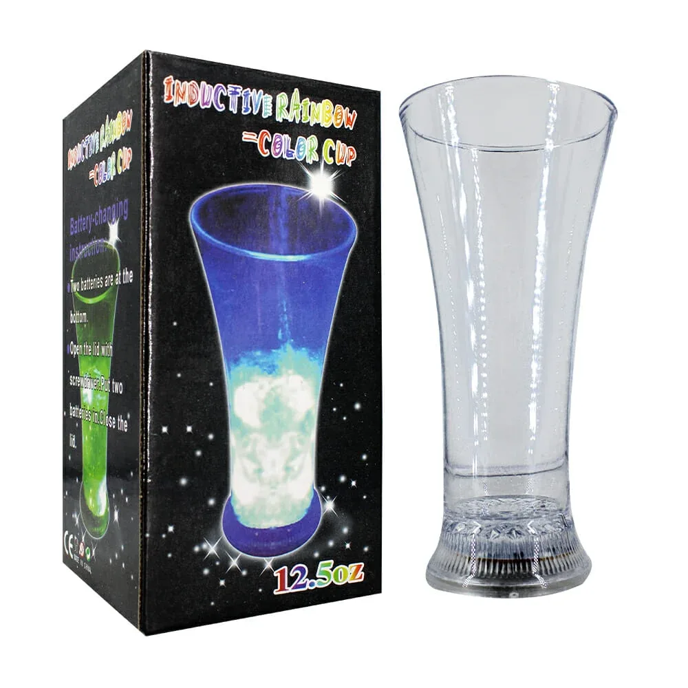 Vaso redondo transparente de plástico con luz de colores y capacidad para  12.5oz / bz525