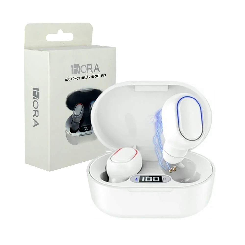 Audífonos tipo chícharo 1hora, inalámbricos con estuche cargador, indicador de batería, almohadillas ergonómicas e iluminación lateral, variedad de colores / aut114