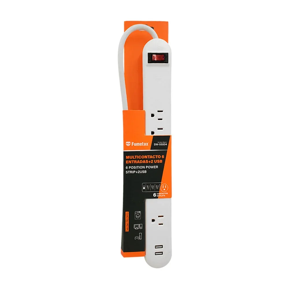 Barra multicontacto fumetax con 6 conectores triples y 2 puertos usb / sw-55004
