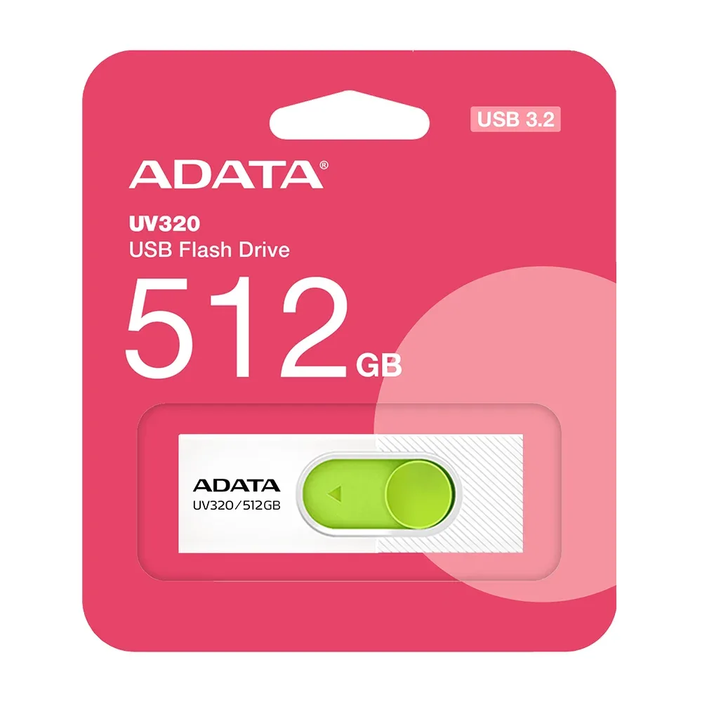 Memoria usb 3.2 flash drive adata con capacidad de 512gb en color blanco con verde / uv320