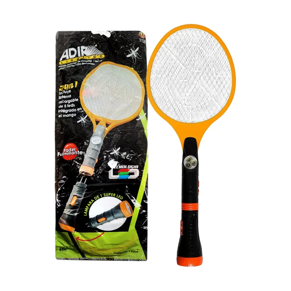 Raqueta eléctrica led mata mosquitos recargable con lámpara y linterna en el mango / adir herramientas / 1127
