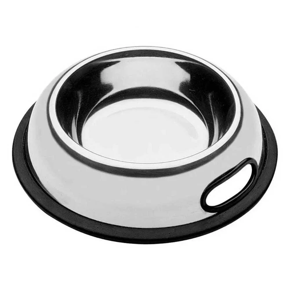 Plato - tazón mediano de acero inoxidable para comida de mascota, con base de goma antideslizante y orificio para agarre / 10955