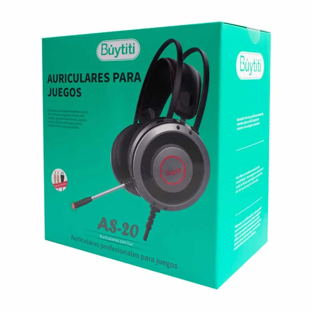 Audífonos de diadema acolchada buytiti bicolor, con entrada usb, jack 3.5mm y micrófono, variedad de funciones / as-20