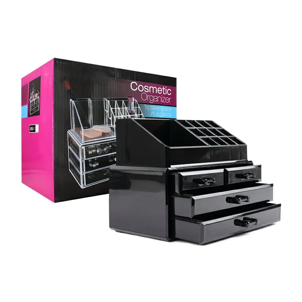 Organizador desmontable de plástico color negro con 4 cajones y 16 compartimentos para cosméticos / 11321