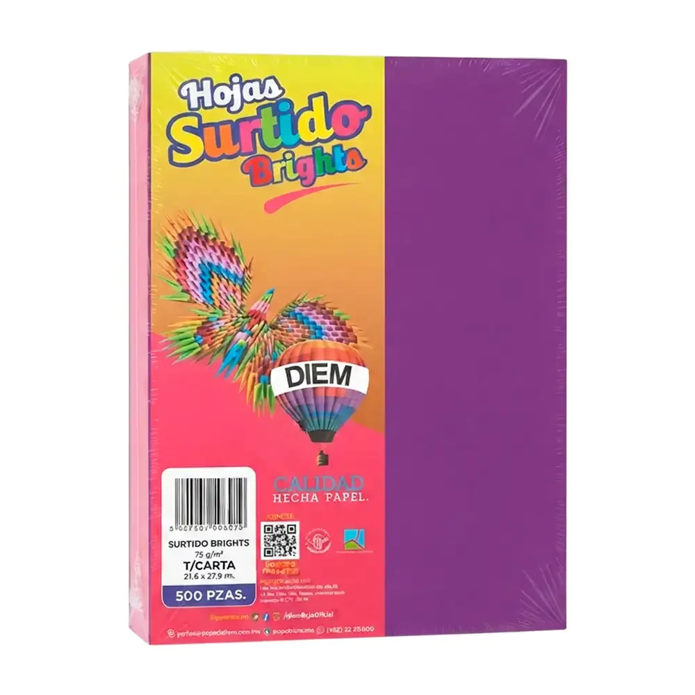 Paquete diem con 500 hojas tamaño carta en variedad de colores surtidos / 1511