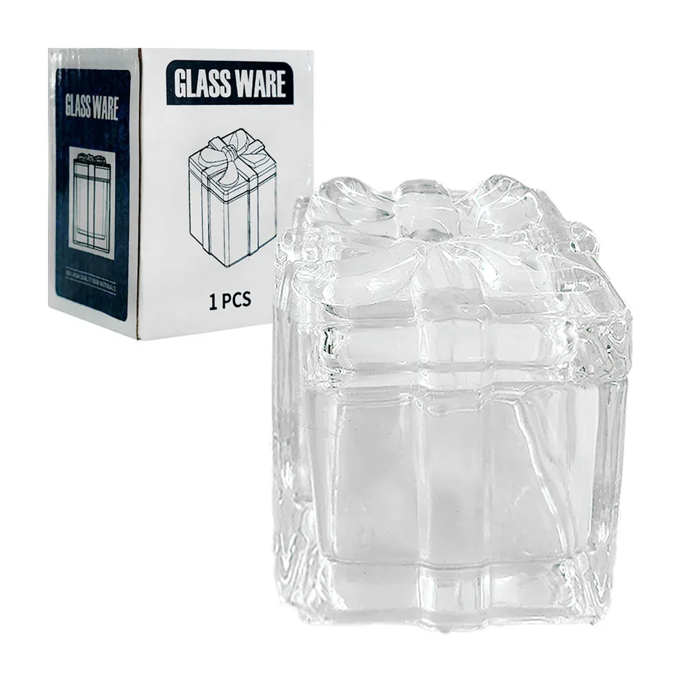 Azucarera de cristal cuadrada estilo clasico + detalle de moño en tapa / a7599