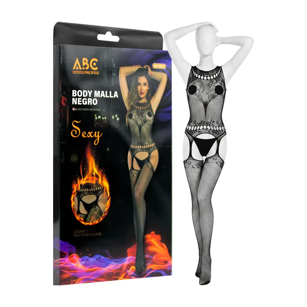 Lenceria body red, medias y detalles de flores, color negro unitalla / 426311