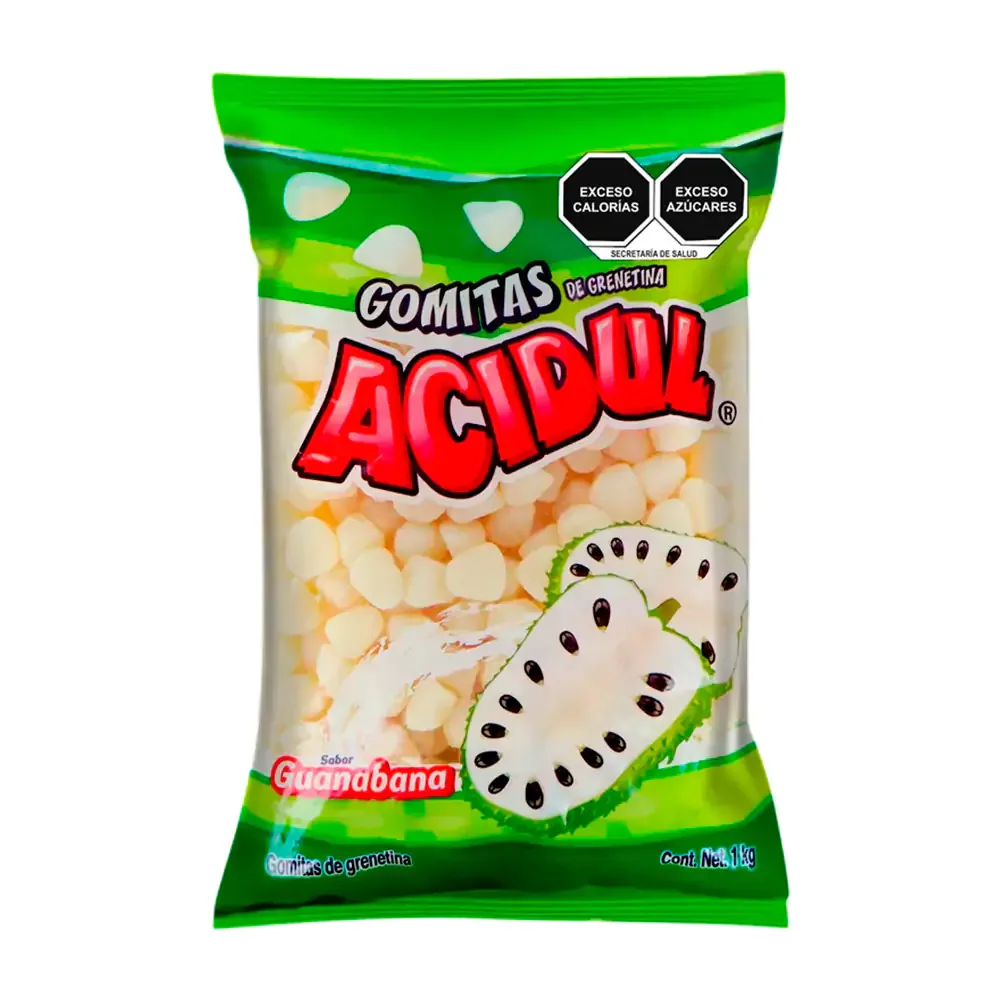 Bolsa de gomitas acidul sabor guanabana espolvoreadas con azúcar, 100g / gua100