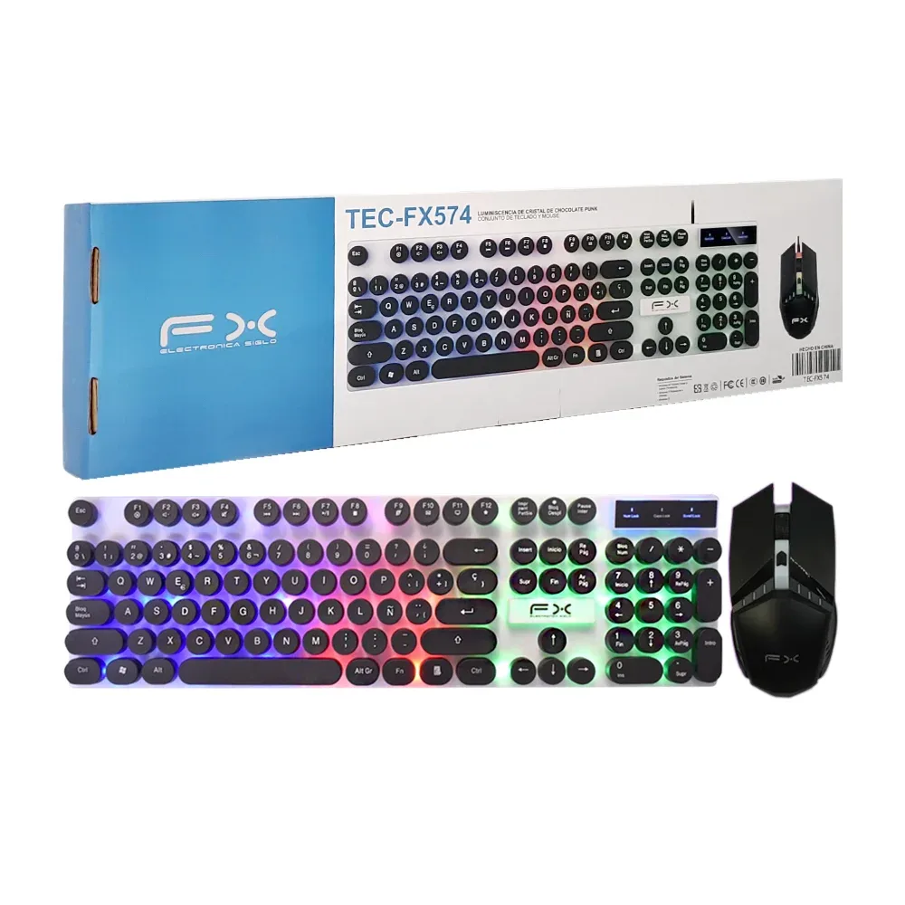 Combo fx con teclado y mouse alámbricos, teclas mecánicas y silenciosas con rgb