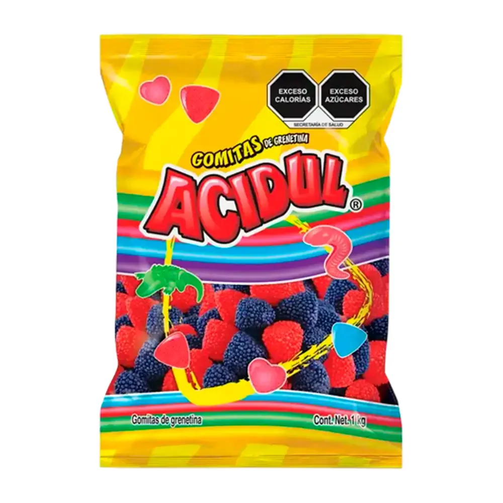 Gomitas acidul sabor fresa con mora cubiertas de dulces ácidos, 100g / fm100