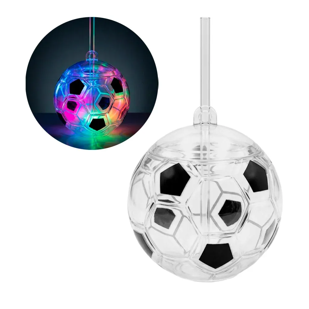 1pza vaso pequeño de plástico, balón de fútbol con luz rgb + popote / lu2569