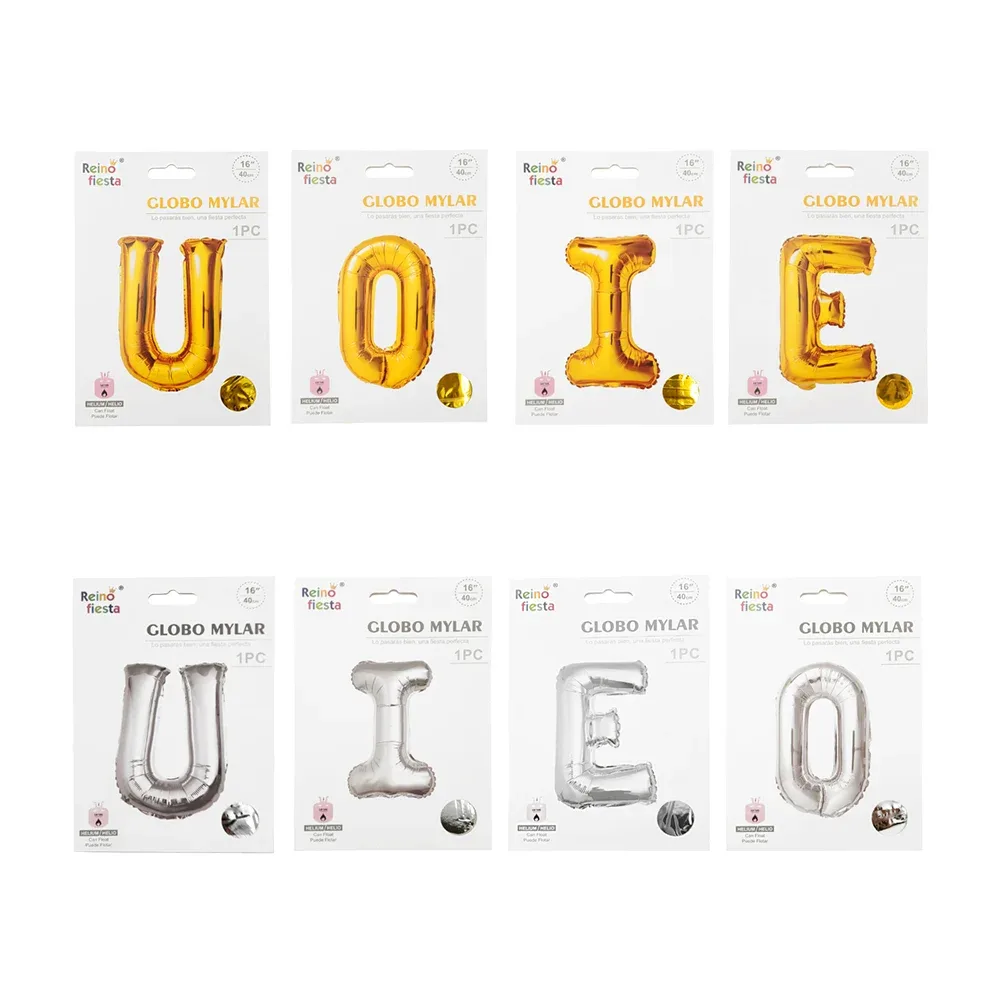 1pza Globo metálico para fiestas con forma de letras y medida de 16 pulgadas, variedad de modelos y colores / 40cms / mylar / reino fiesta