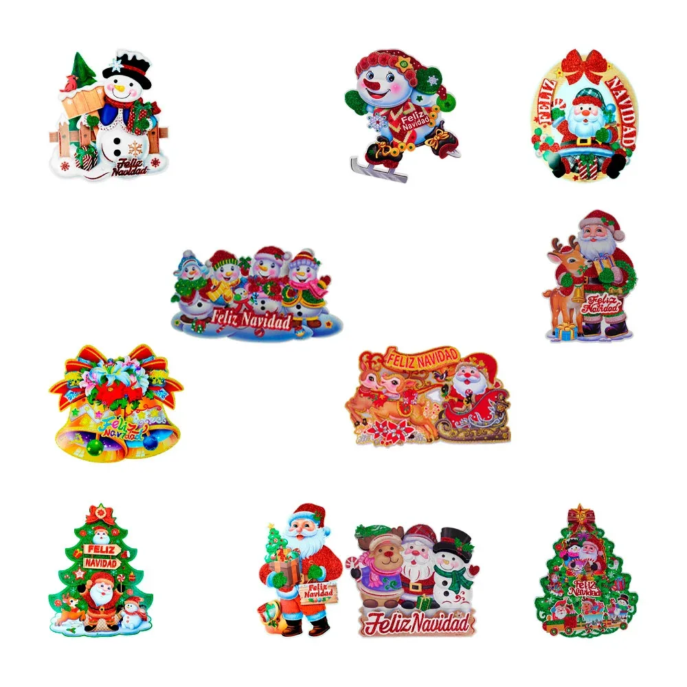 1pza Adorno colgante chico de cartón con diseño navideño, efecto 3d y diamantina 23x23cm, variedad de modelos / merry christmas