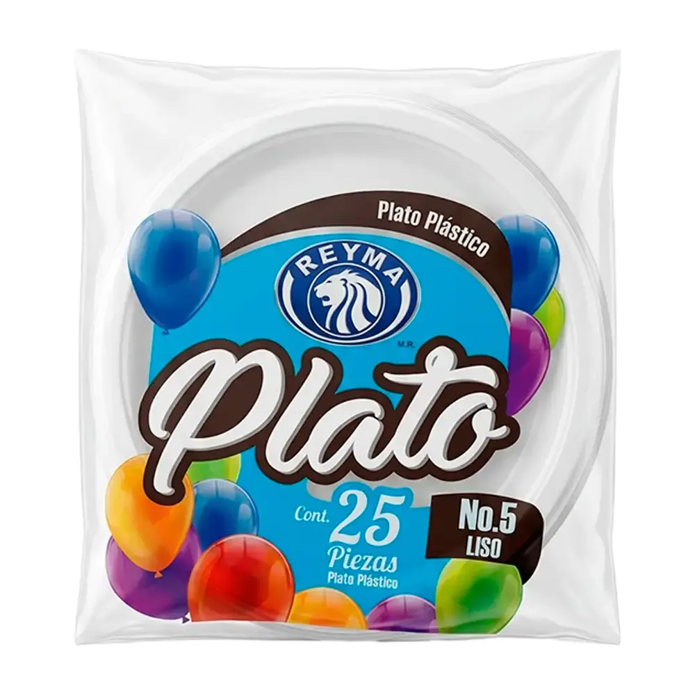 Paquete reyma con 25 platos de plástico #5 liso / 802002