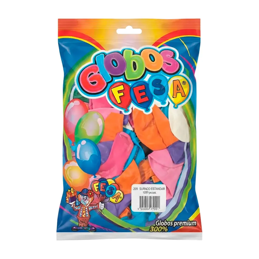 Paquete con 100 globos fesa de látex de 9in en tamaño estándar, variedad de colores / 479201