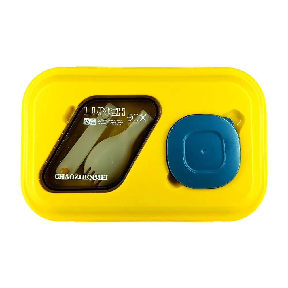 Tupper box lunch rectangular chaozhenmei de plástico con 3 compartimientos, mini tupper y cubierto, variedad de colores / 24-fh-3001