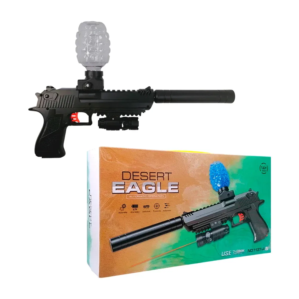 Pistola de juguete desert eagle con tanque para balas de hidrogel 7-8mm, apuntador infrarrojo y estampado liso, variedad de colores / 1137-a