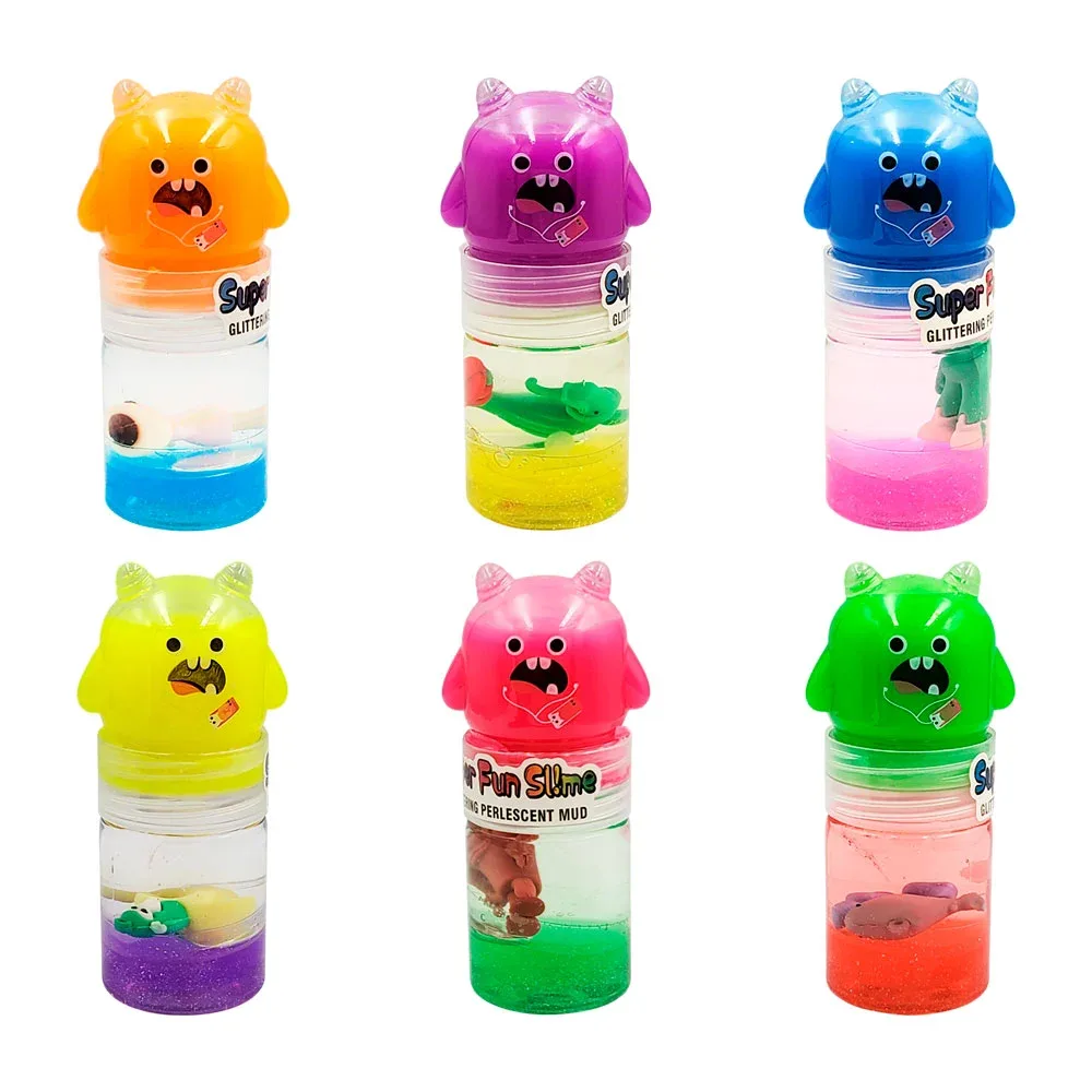 Bote de slime con y sin glitter + figura en forma de brainrot, variedad / h-1988