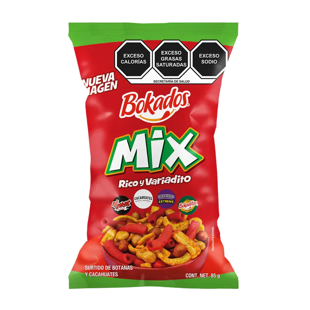 1pza bokados mix rico y variadito, surtido de botanas y cacahuates, 85g / 013106